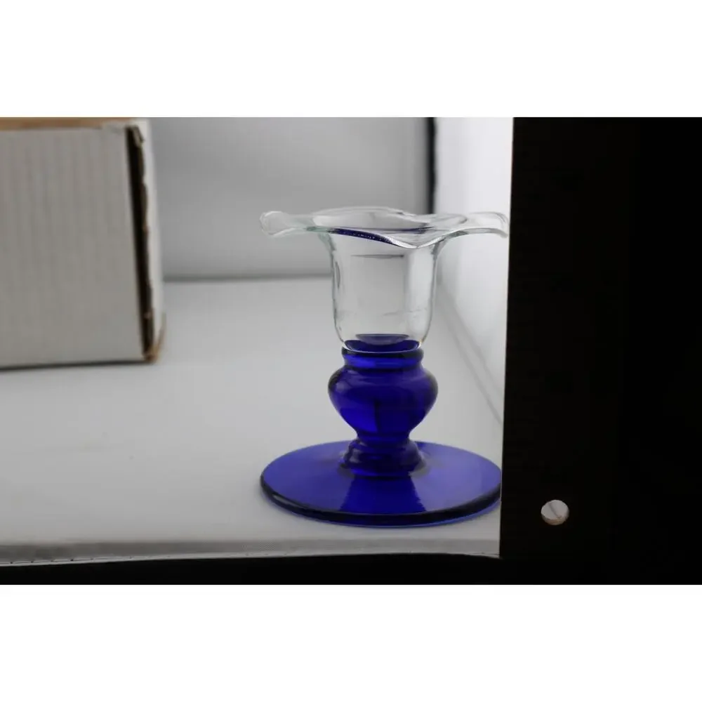 Princess House Crystal Cobalt Sapphire Blue Candlestick Holders #325 - Set Of 2